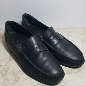 Tods Men's Black Leather Loafers Size 10.5